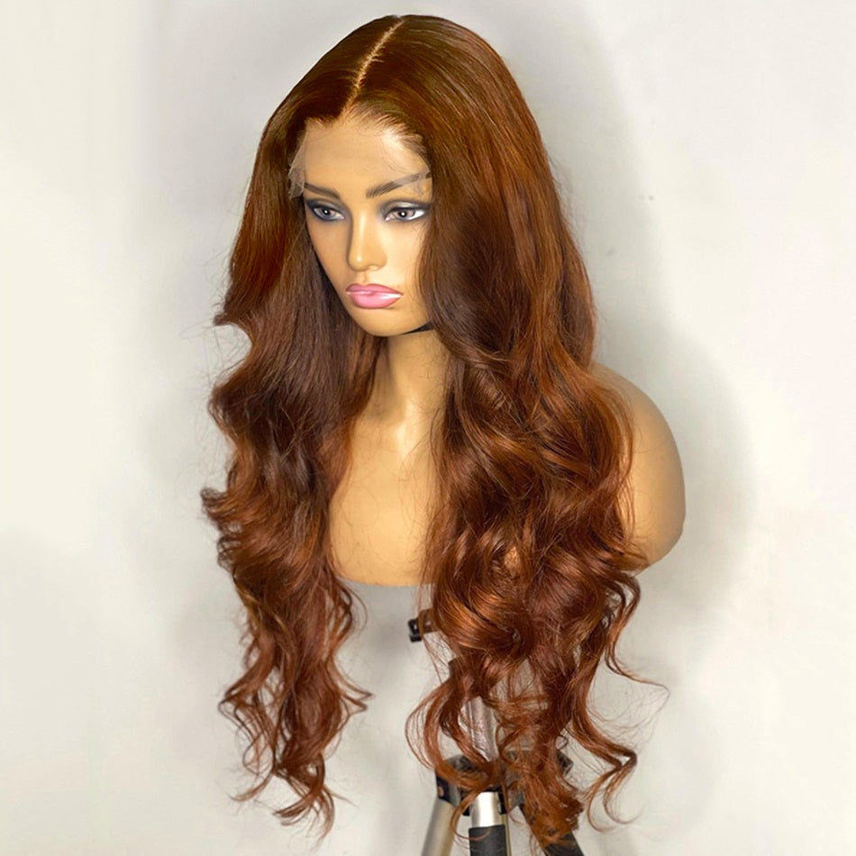 Copper Brown Colored 13x4 13x6 5x5 Lace Front Closure Human Hair Wigs Body Wave Frontal Wigs 210% Density