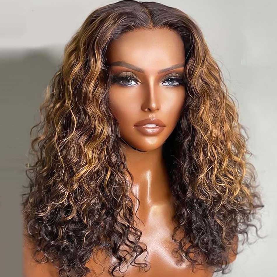 Highlight Brown Colored Bob Wigs Curly Human Hair 100% Remy Lace Front Closure Remy Human Hair Wigs 180% density