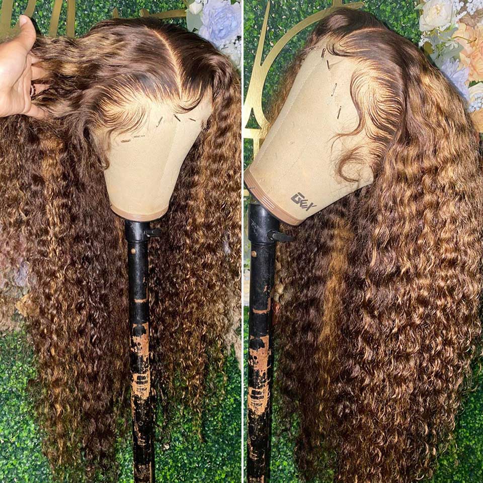 4/27# Highlight Colored 13x4 13x6 4x4 5x5 Lace Front Closure Human Hair Wigs Deep Curly Frontal Wigs