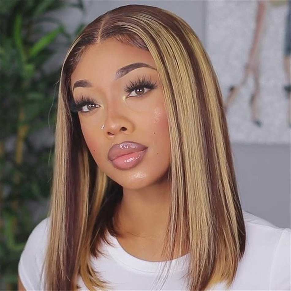 180% Highlight Colored Bob Wigs Human Hair 100% Remy Lace Front Closure Remy Human Hair Wigs