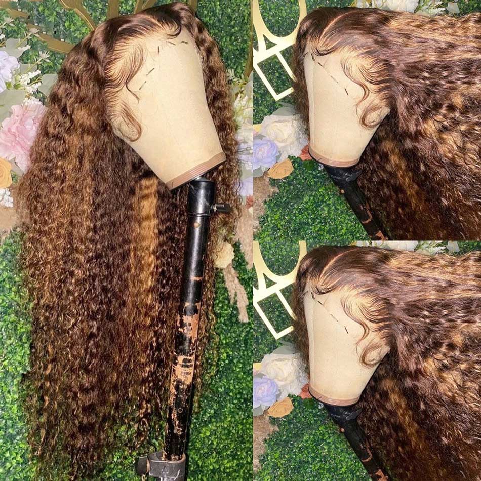 4/27# Highlight Colored 13x4 13x6 4x4 5x5 Lace Front Closure Human Hair Wigs Deep Curly Frontal Wigs