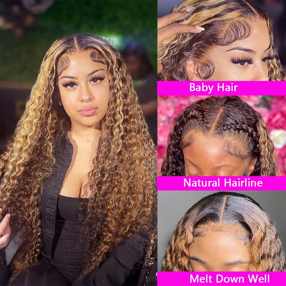 4/27# Highlight Colored 13x4 13x6 4x4 5x5 Lace Front Closure Human Hair Wigs Deep Curly Frontal Wigs