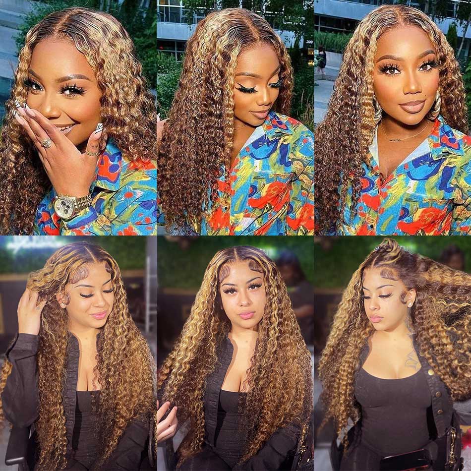 4/27# Highlight Colored 13x4 13x6 4x4 5x5 Lace Front Closure Human Hair Wigs Deep Curly Frontal Wigs