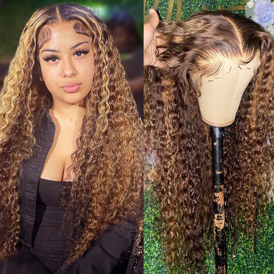 4/27# Highlight Colored 13x4 13x6 4x4 5x5 Lace Front Closure Human Hair Wigs Deep Curly Frontal Wigs