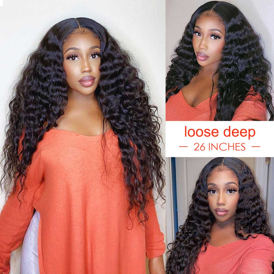 180% 4x4 5x5 Lace Closure Human Hair Wigs Loose Deep Wave 100% Remy Human Hair Transparent Lace Wigs