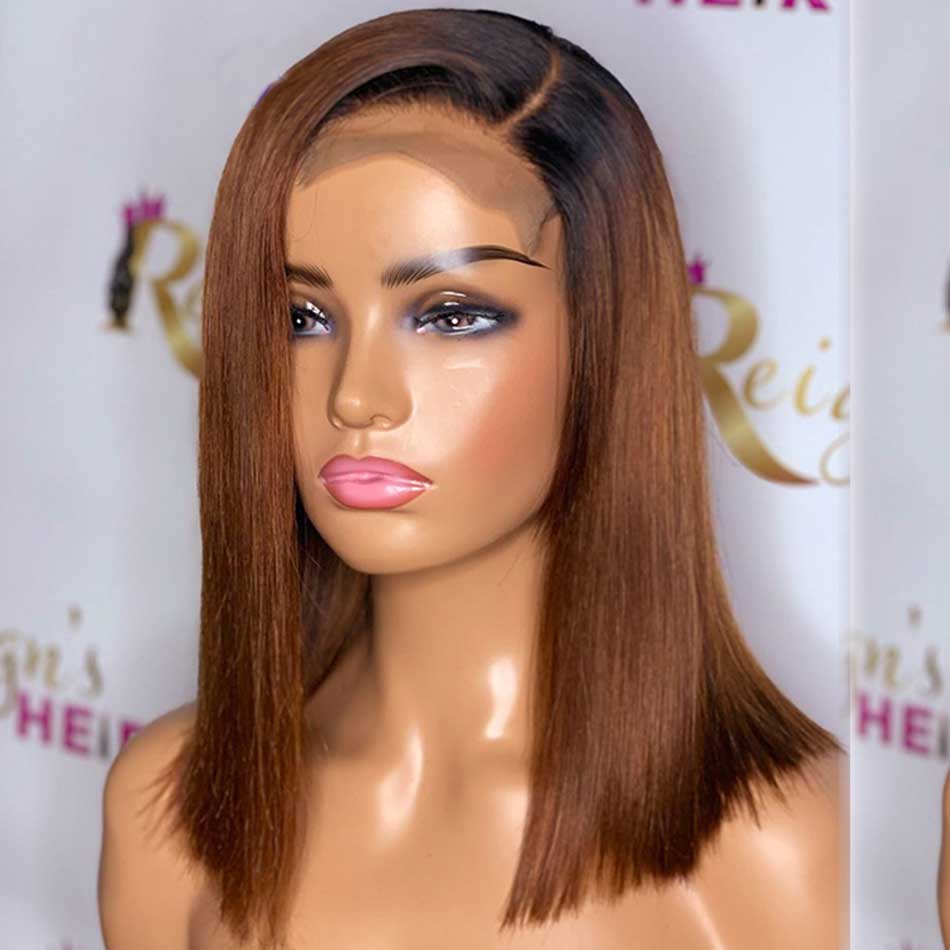 Ombre Brown Colored Bob Wigs Straight Human Hair 100% Remy Lace Front Closure Remy Human Hair Wigs 180% Density