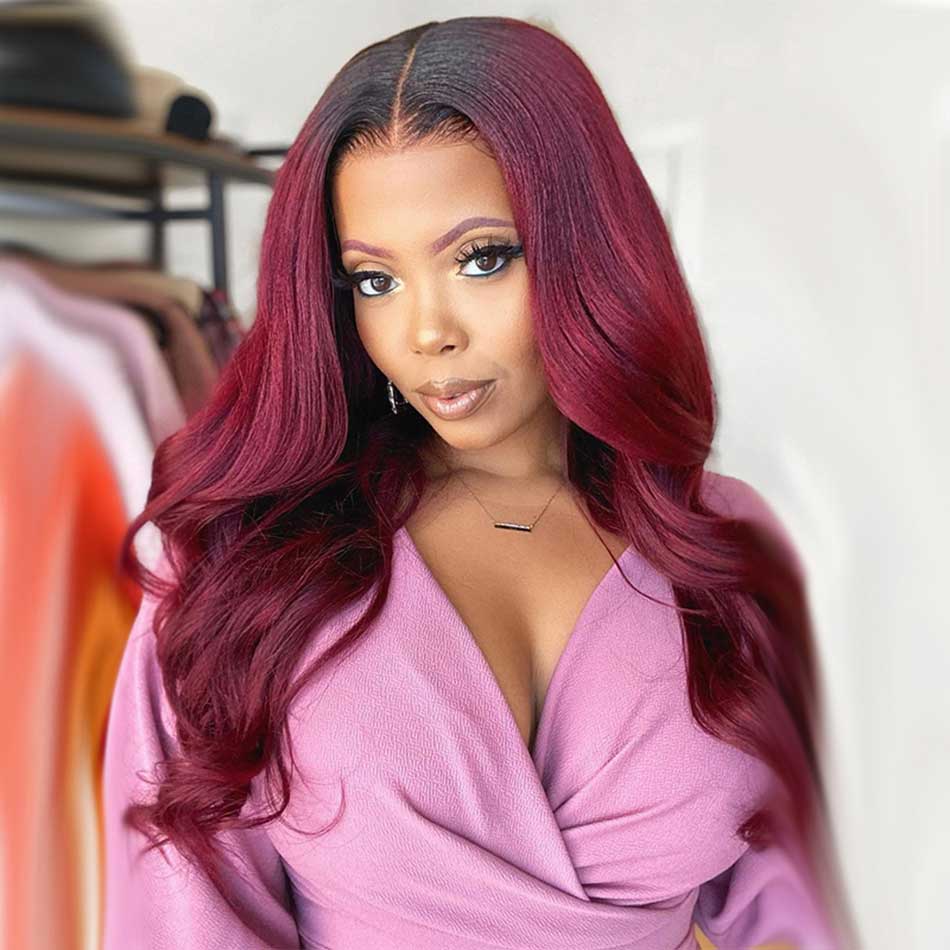 Cherry Colored 13x4 13x6 4x4 5x5 Lace Front Closure Human Hair Wigs Body Wave Frontal Wigs