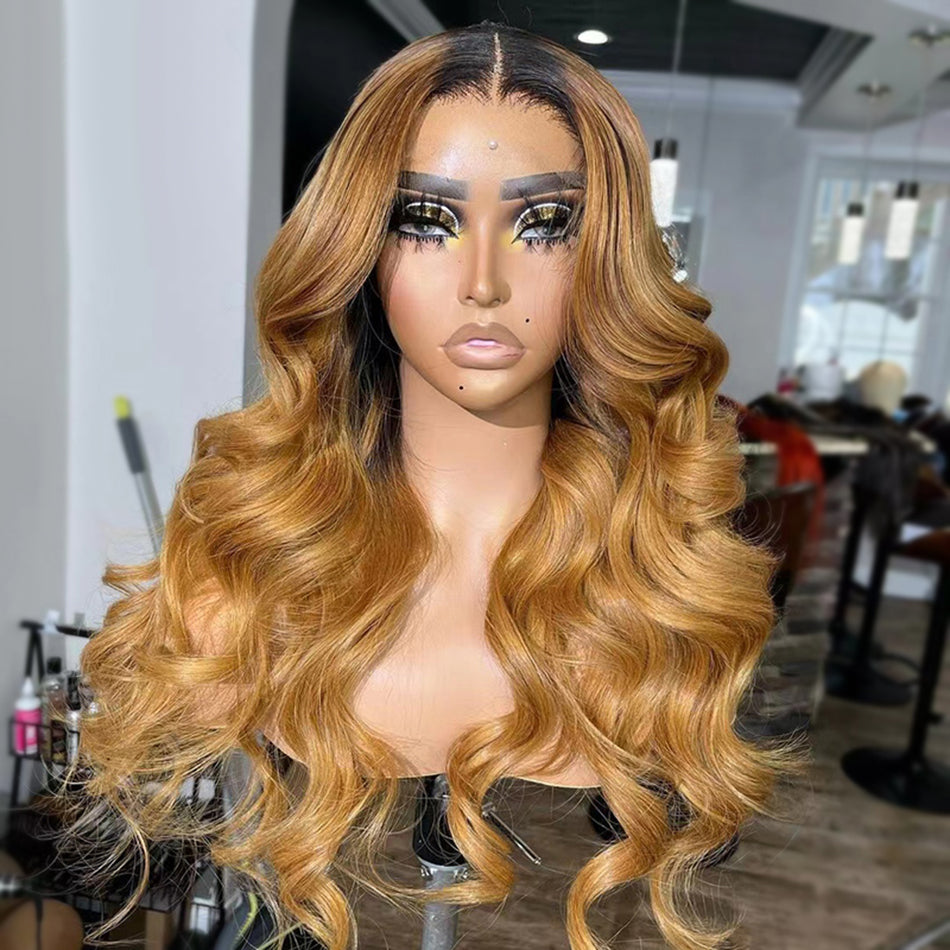 210% Density Ombre Blonde Colored 13x4 13x6 5x5 Lace Frontal Closure Human Hair Wigs Body Wave