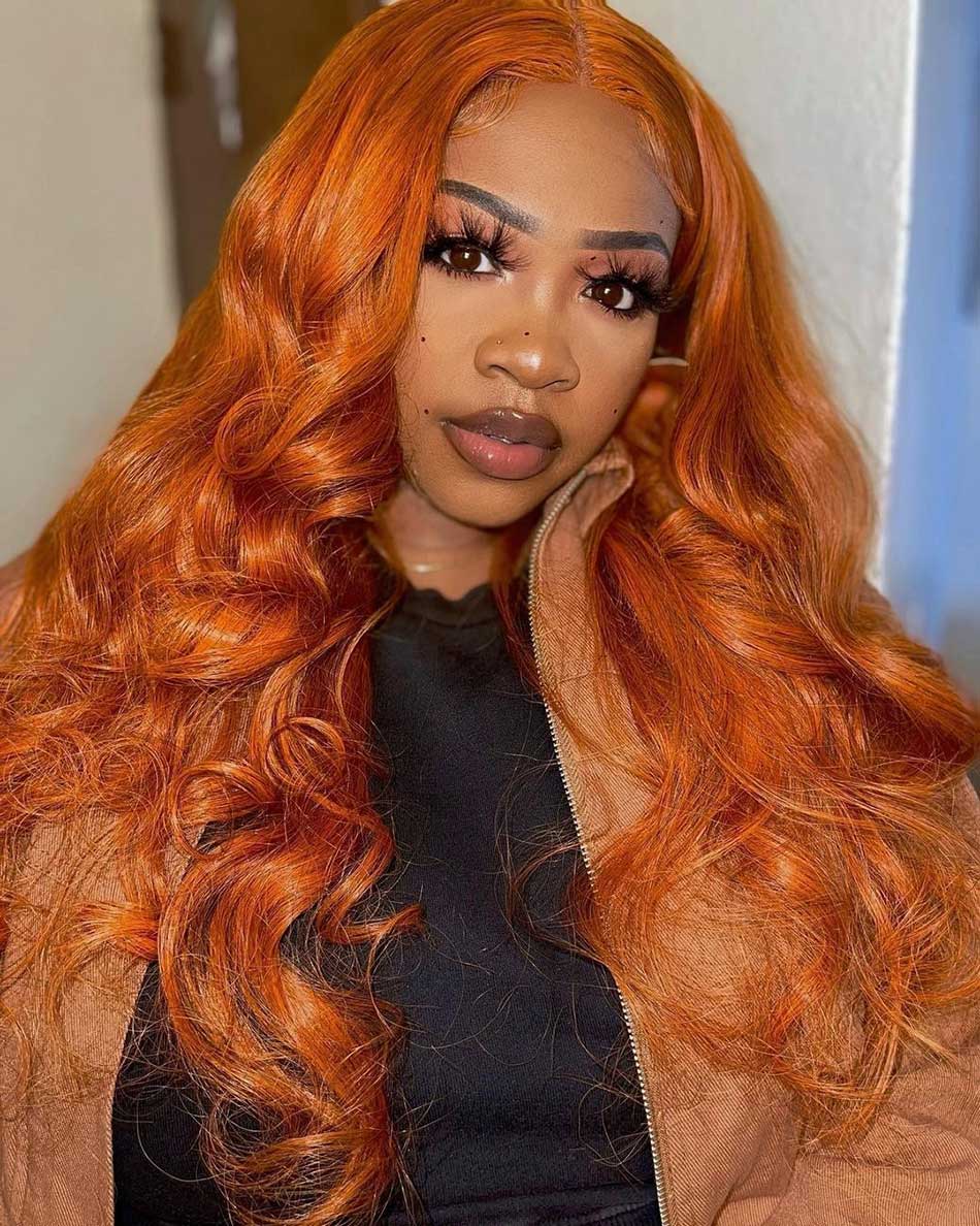 350# Orange Colored 13x4 13x6 5x5 Lace Front Closure Human Hair Wigs Body Wave Frontal Wigs