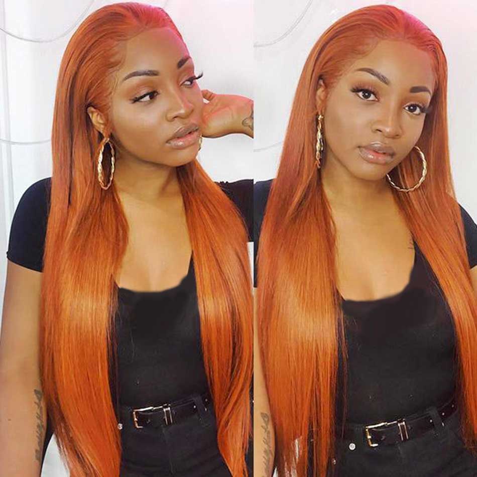 Orange Ginger Colored 13x4 13x6 5x5 Lace Front Closure Human Hair Wigs Straight Frontal Wigs