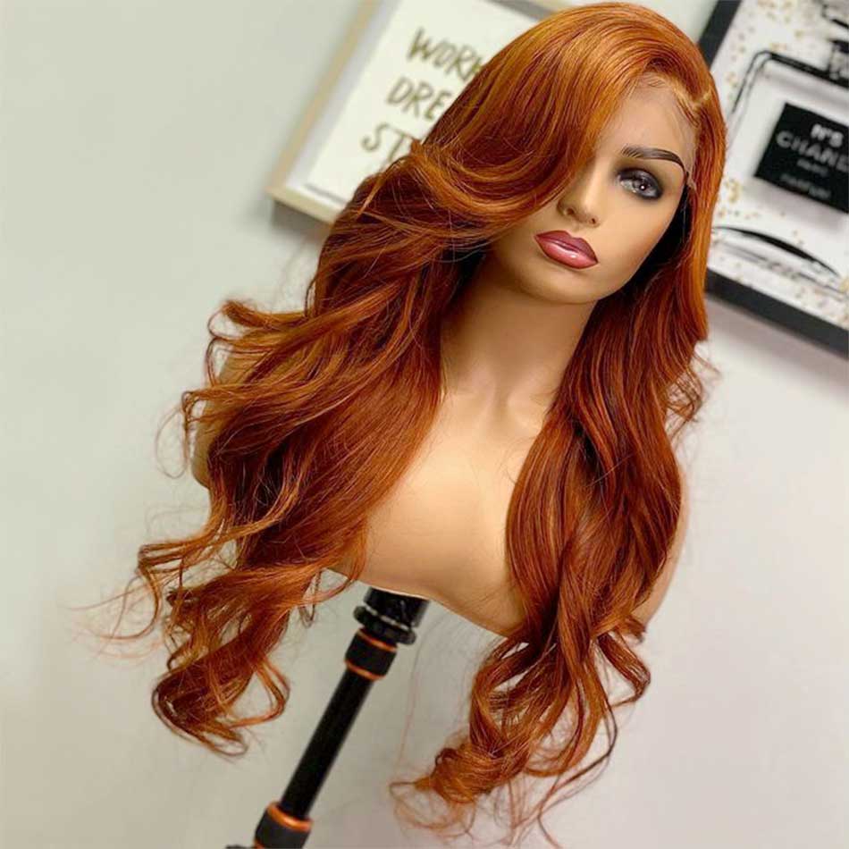 Orange Ginger Colored 13x4 13x6 5x5 Lace Frontal Closure Human Hair Wigs Body Wave Frontal Wigs