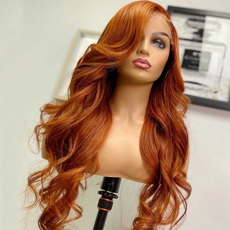 Orange Ginger Colored 13x4 13x6 5x5 Lace Frontal Closure Human Hair Wigs Body Wave Frontal Wigs