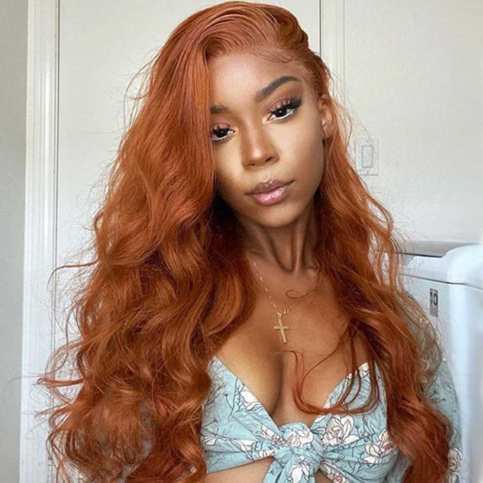 Orange Ginger Colored 13x4 13x6 5x5 Lace Frontal Closure Human Hair Wigs Body Wave Frontal Wigs