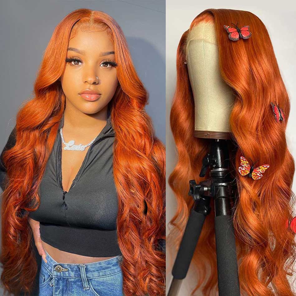 350# Orange Colored 13x4 13x6 5x5 Lace Front Closure Human Hair Wigs Body Wave Frontal Wigs