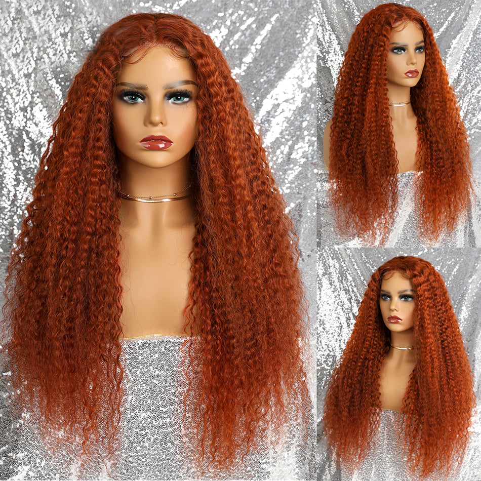 Orange Ginger Colored 13x4 13x6 5x5 Lace Frontal Closure Curly Human Hair Wigs