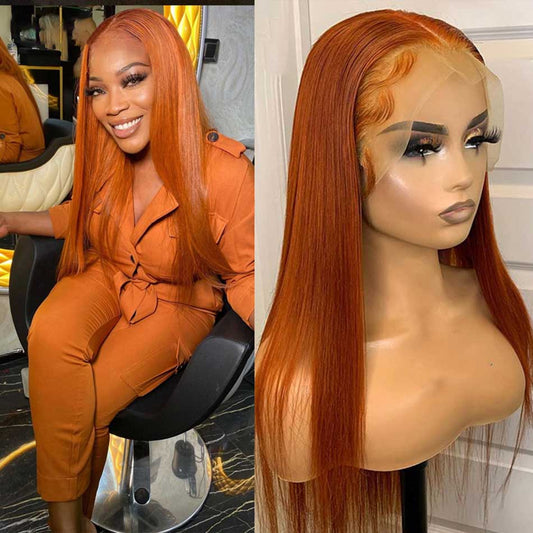 Orange Ginger Colored 13x4 13x6 5x5 Lace Front Closure Human Hair Wigs Straight Frontal Wigs