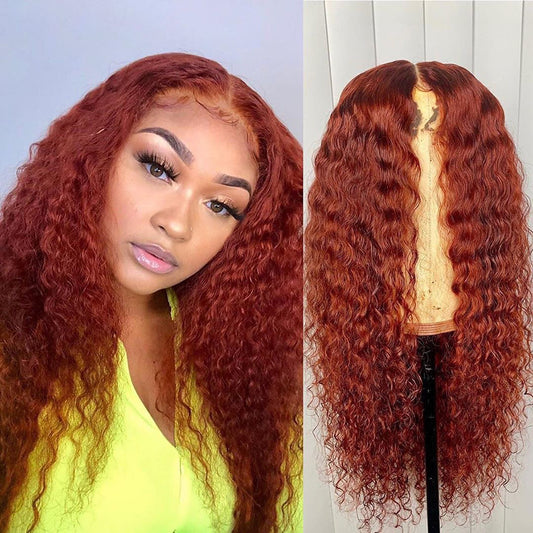 Orange Ginger Colored 13x4 13x6 5x5 Lace Frontal Closure Human Hair Wigs Deep Wave