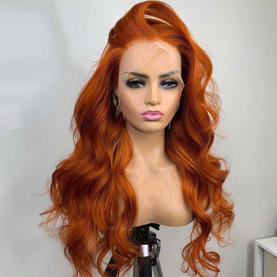 350# Orange Colored 13x4 13x6 5x5 Lace Front Closure Human Hair Wigs Body Wave Frontal Wigs