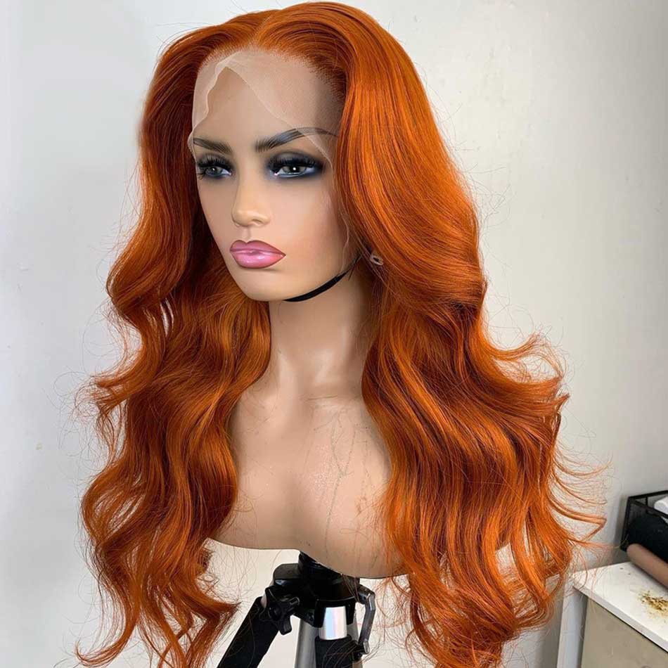 350# Orange Colored 13x4 13x6 5x5 Lace Front Closure Human Hair Wigs Body Wave Frontal Wigs