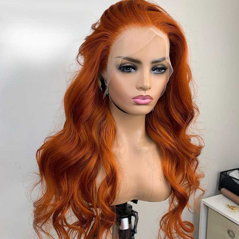 350# Orange Colored 13x4 13x6 5x5 Lace Front Closure Human Hair Wigs Body Wave Frontal Wigs