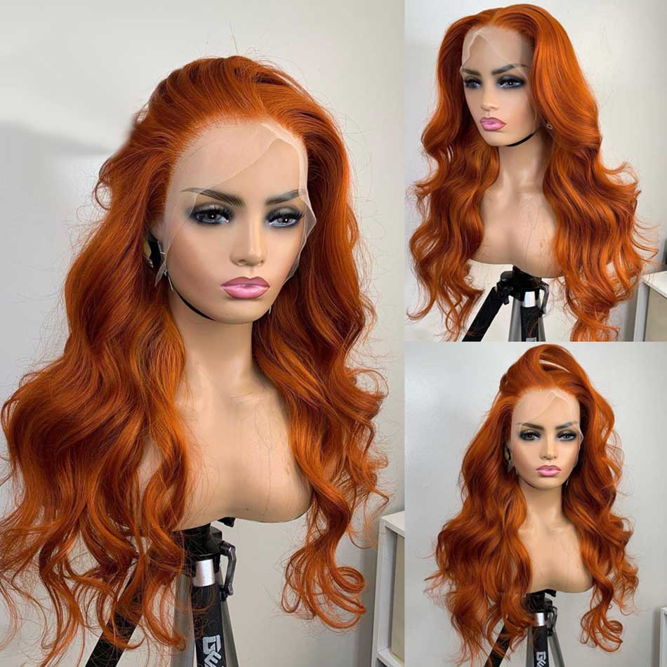 350# Orange Colored 13x4 13x6 5x5 Lace Front Closure Human Hair Wigs Body Wave Frontal Wigs