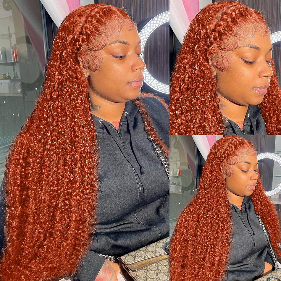 Orange Ginger Colored 13x4 13x6 5x5 Lace Frontal Closure Curly Human Hair Wigs