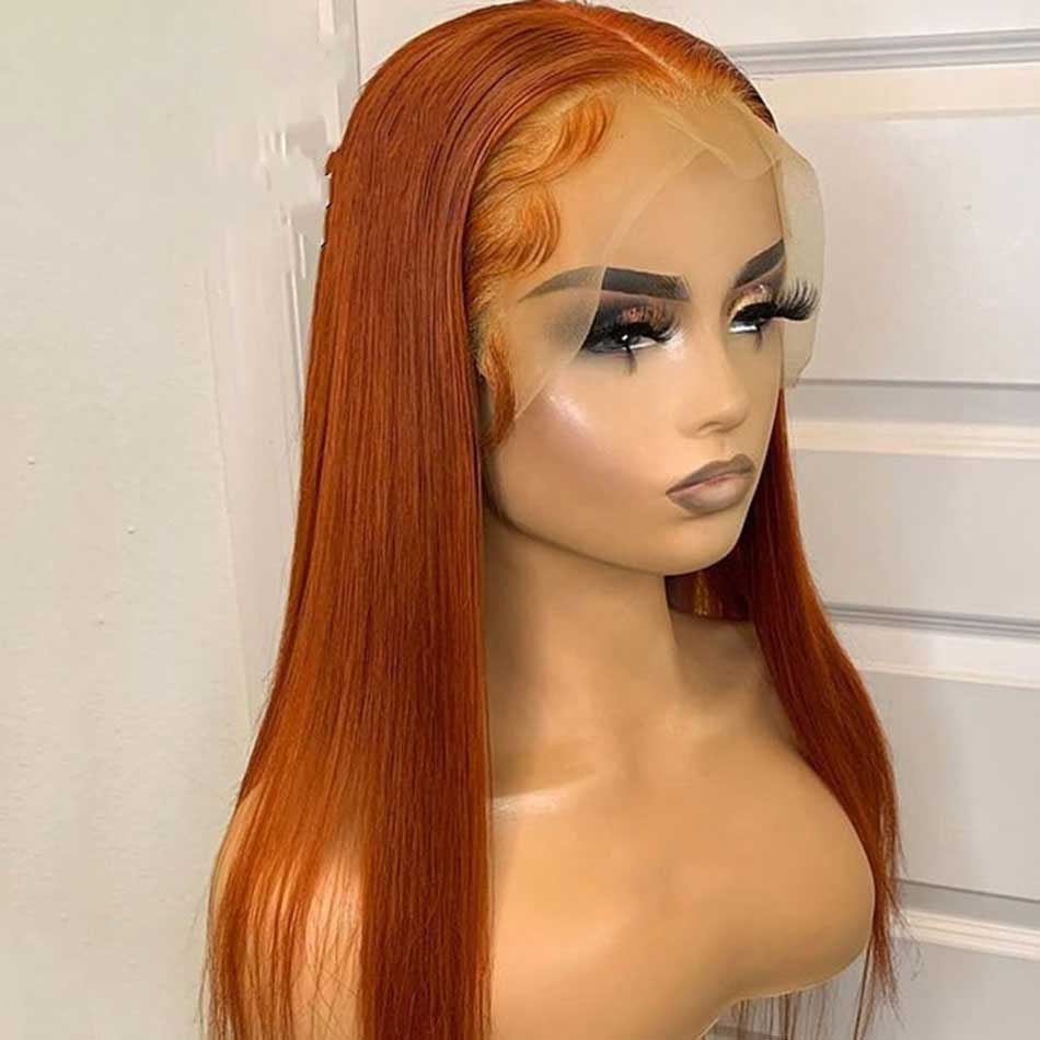 Orange Ginger Colored 13x4 13x6 5x5 Lace Front Closure Human Hair Wigs Straight Frontal Wigs