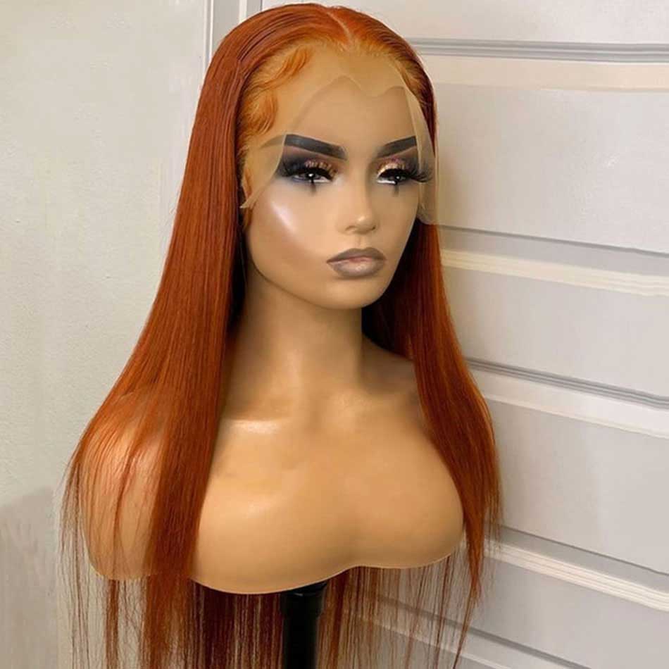 Orange Ginger Colored 13x4 13x6 5x5 Lace Front Closure Human Hair Wigs Straight Frontal Wigs