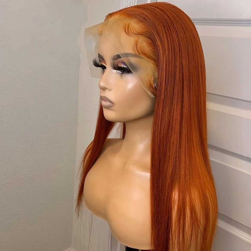 Orange Ginger Colored 13x4 13x6 5x5 Lace Front Closure Human Hair Wigs Straight Frontal Wigs