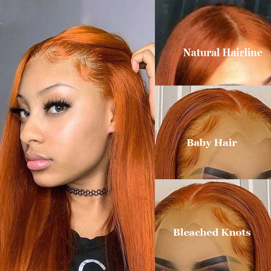 Orange Ginger Colored 13x4 13x6 5x5 Lace Front Closure Human Hair Wigs Straight Frontal Wigs