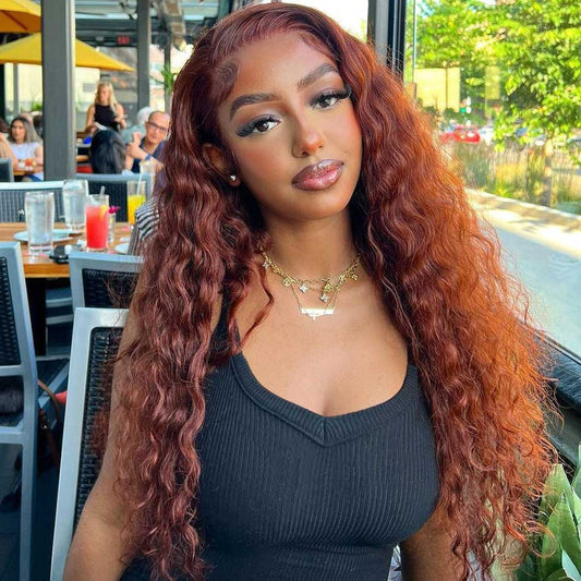 Reddish Brown Colored 13x4 13x6 5x5 Lace Frontal Closure Curly Human Hair Wigs